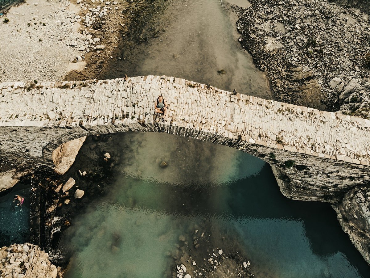 Aerial view of the bridge and river