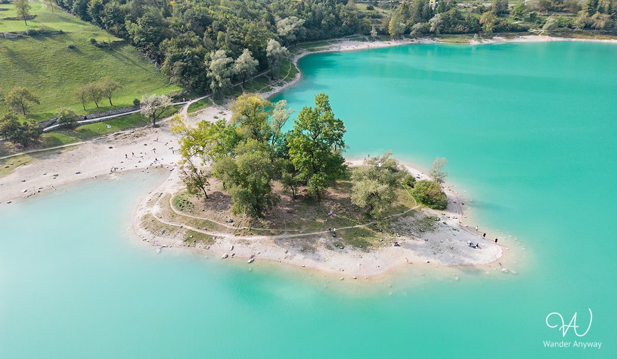 Drone view of Lago di Tenno, Northern Italy