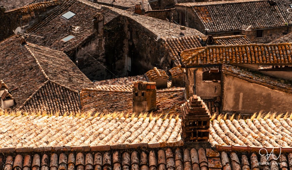 Close-up of terracotta rooftops in Bolsena’s old town