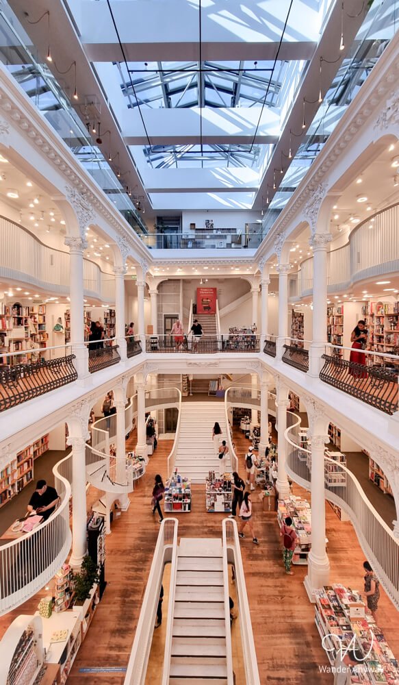 View inside Cărturești Carusel, one of Europe’s most beautiful bookstores in Bucharest.
