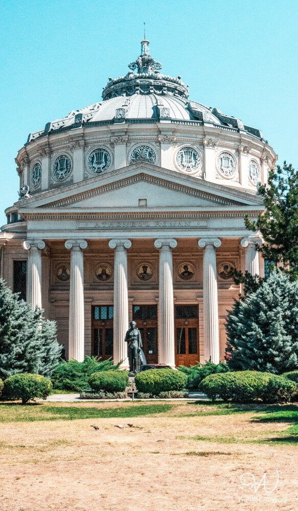The Romanian Athenaeum in Bucharest, a neoclassical concert hall and cultural landmark.