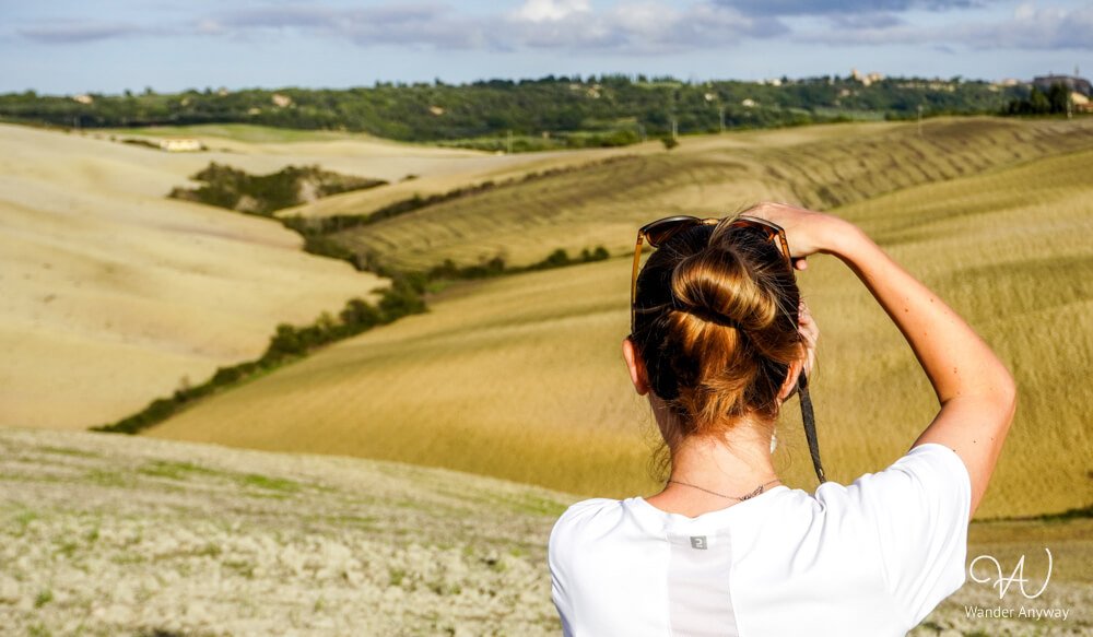 Scenic view of golden hills and fields in southern Tuscany during a 5-day road trip