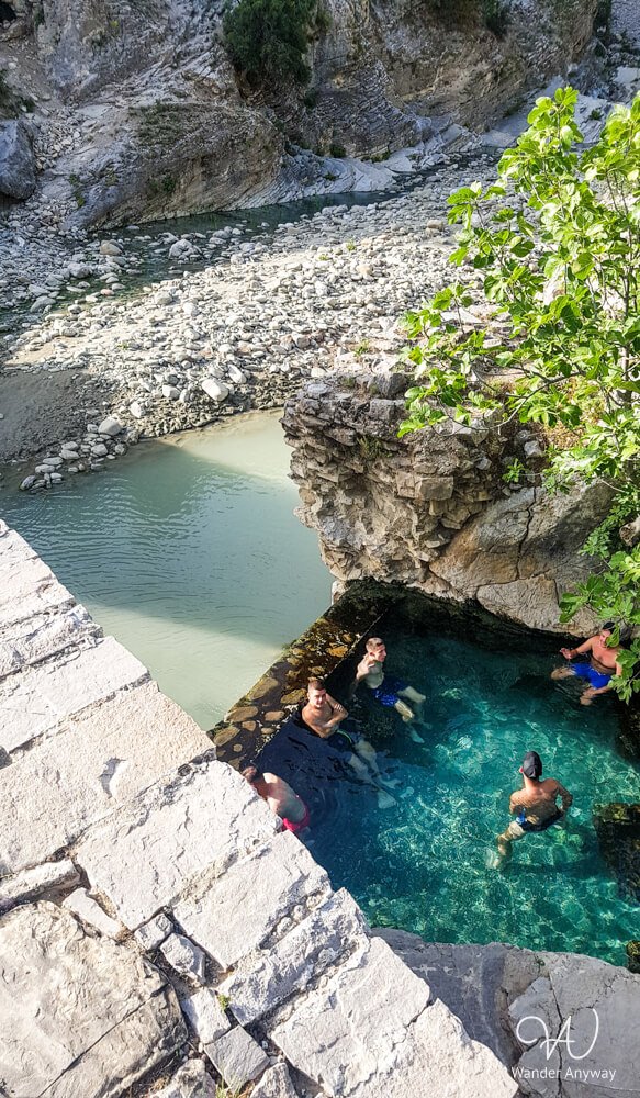 Natural stone pool at Benja Thermal Baths in Përmet, Albania