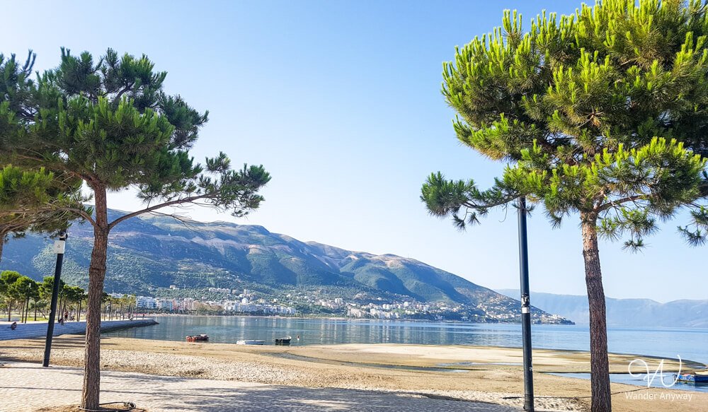 Beach promenade with trees in Vlorë, Albania