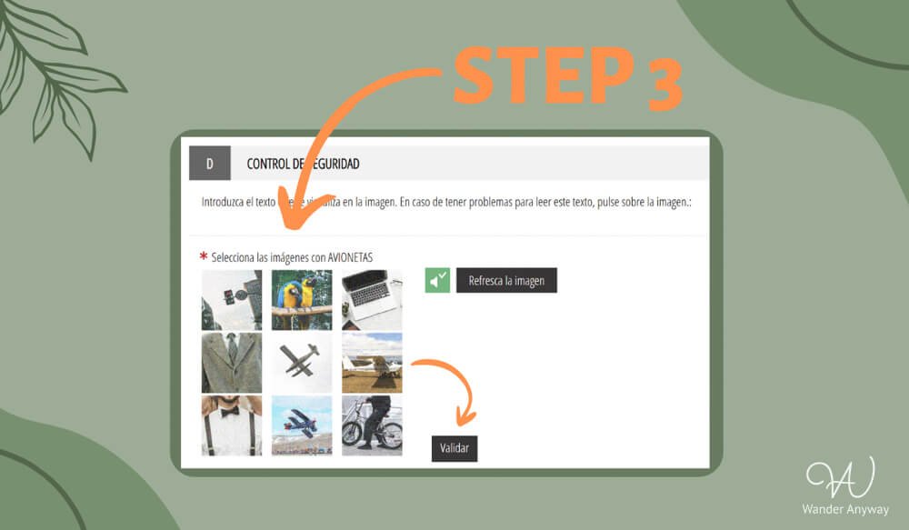 Penon de Ifach booking step 3 - security verification CAPTCHA