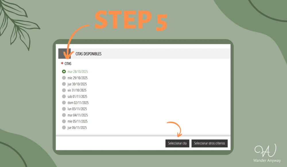 Penon de Ifach booking step 5 - choose available date from calendar