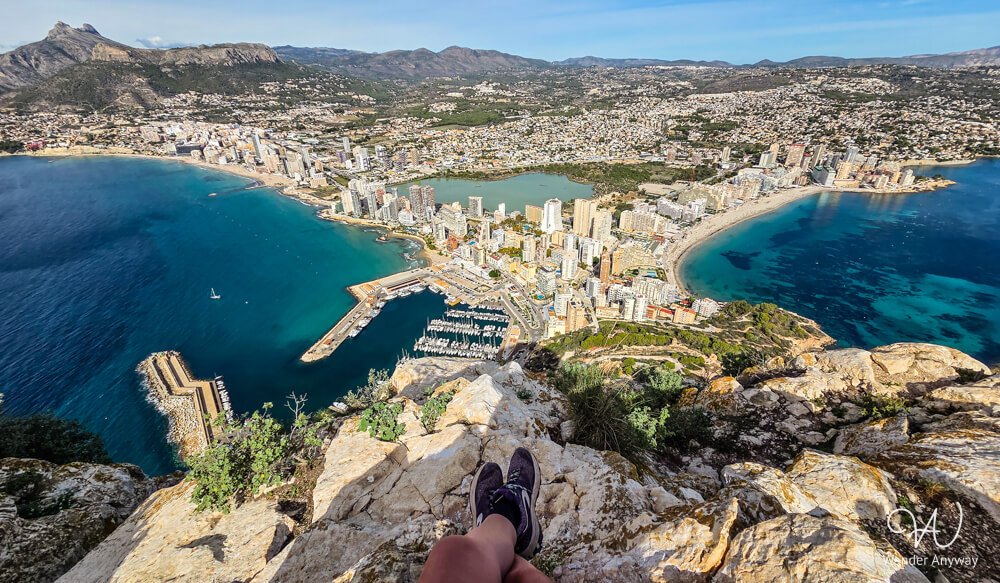 Panoramic view of Calpe marina and city from Peñón de Ifach summit