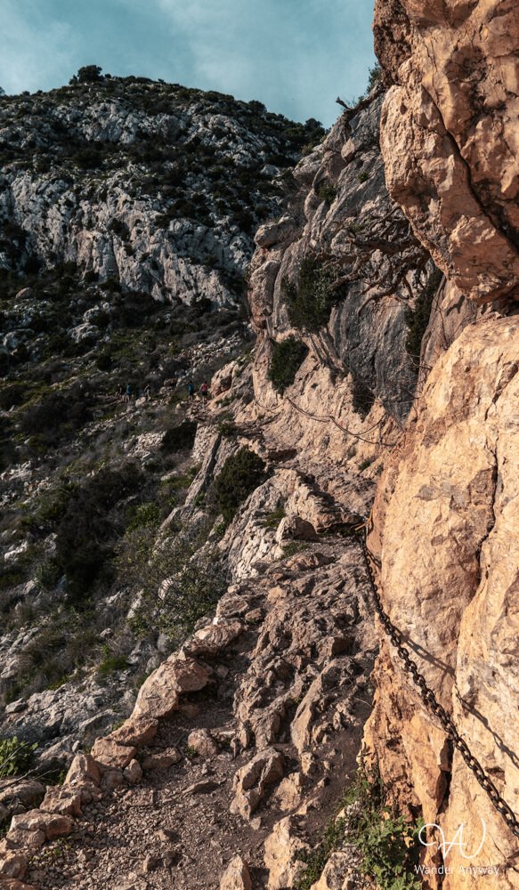 Chain-assisted section of the Peñón de Ifach hiking trail