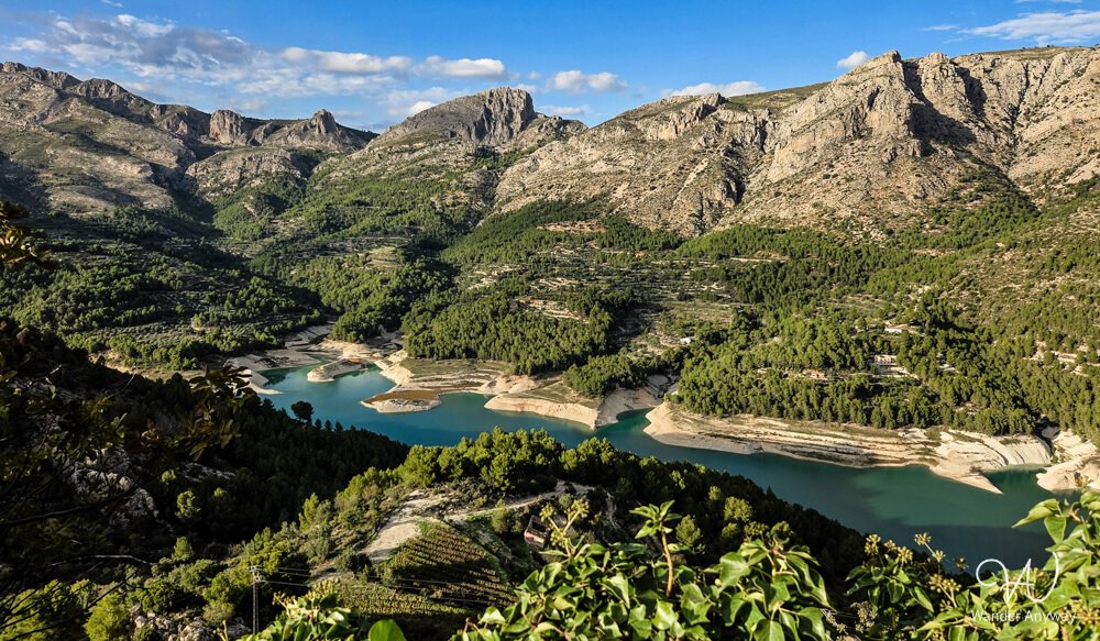 Panoramic mountain view over the reservoir beneath Guadalest.