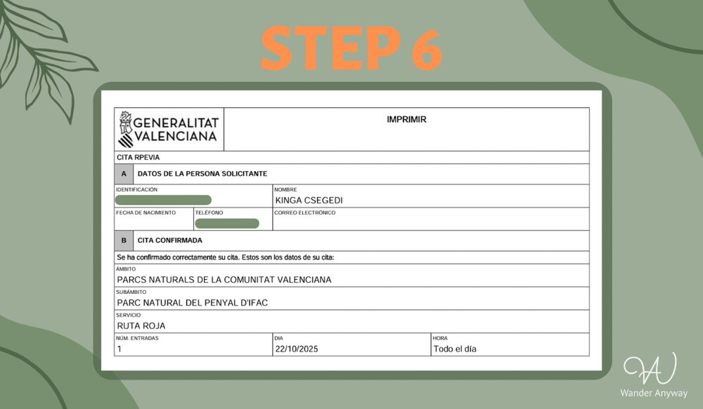 penon ifach booking step 6
