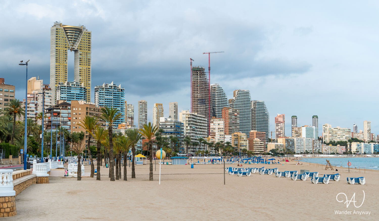 Wide sandy shoreline at Poniente Beach, one of the best Costa Blanca beaches in Benidorm