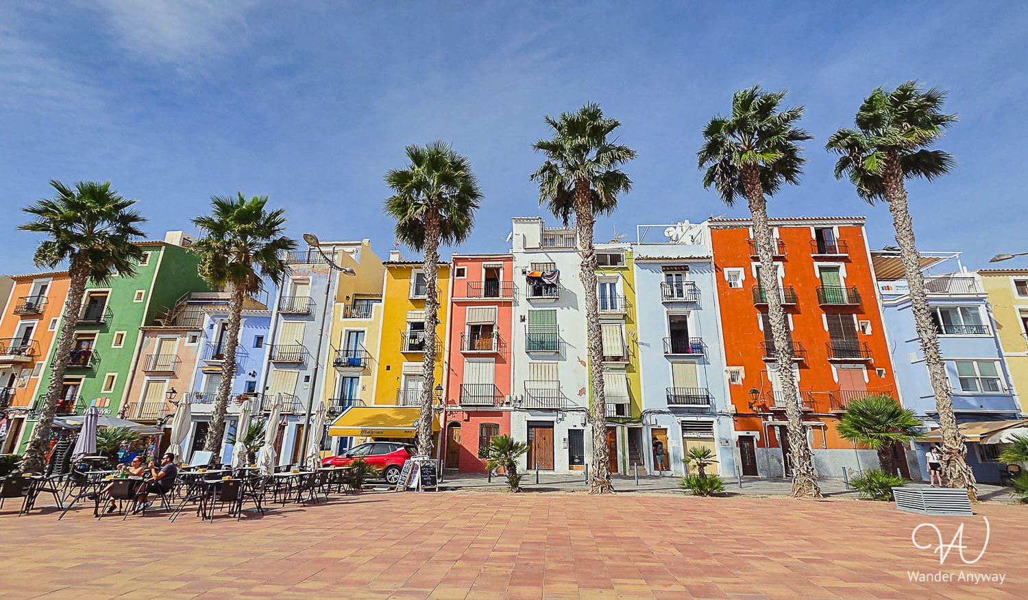 Colorful houses along the seafront in Villajoyosa, Spain